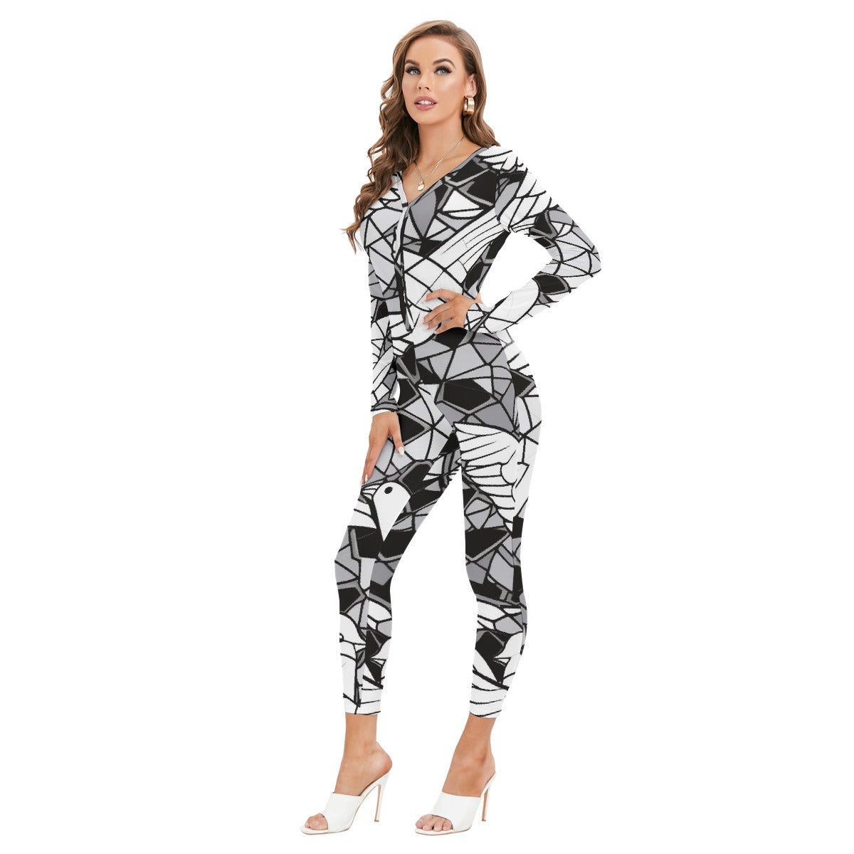 All-Over Print Women's Plunging Neck Jumpsuit