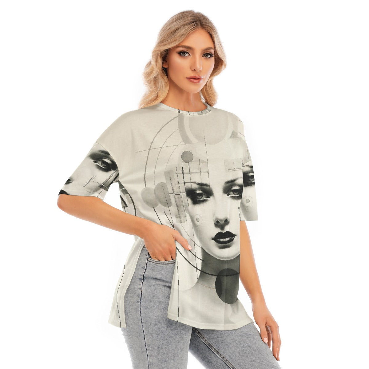 All-Over Print Women's Short Sleeves T-shirt With Hem Split