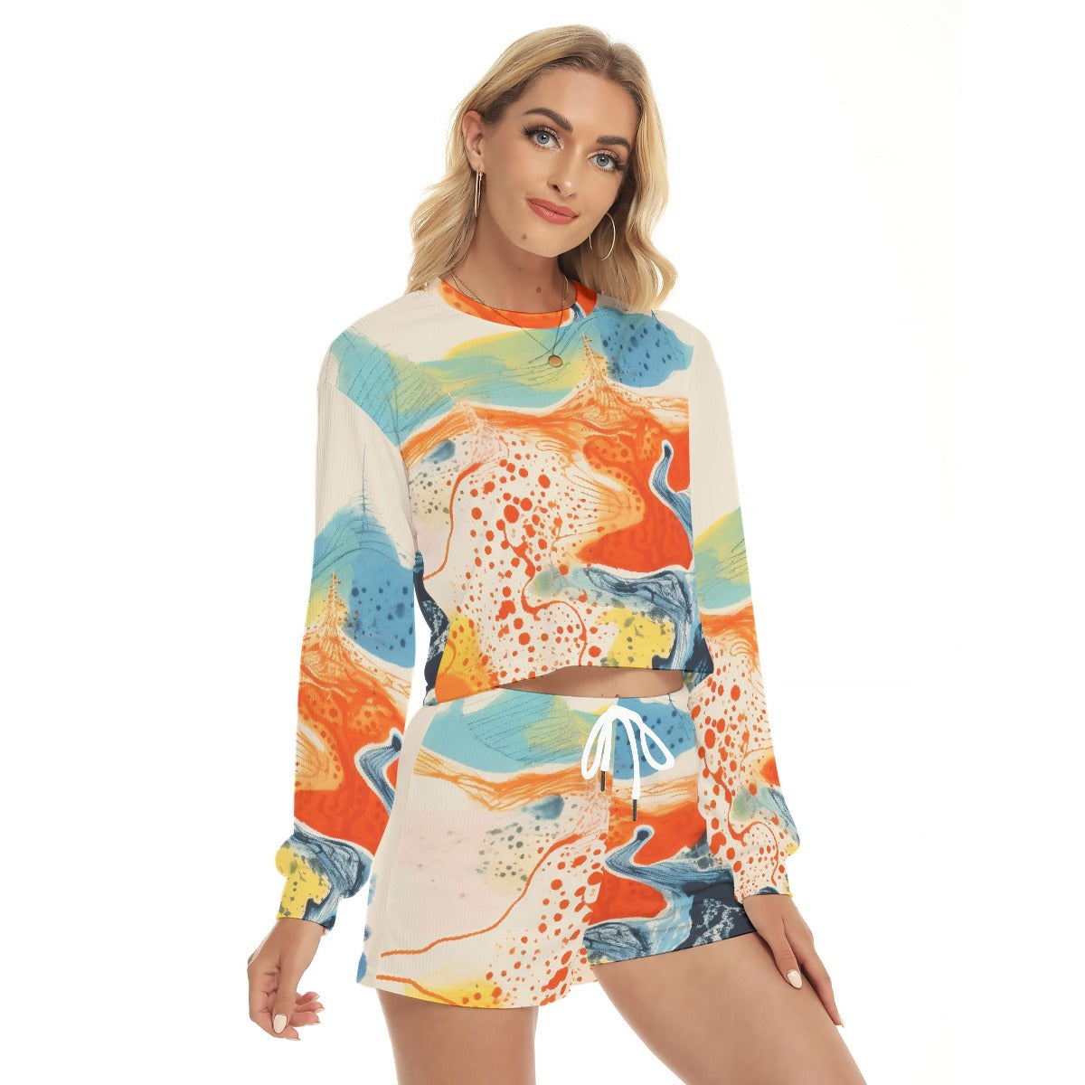All-Over Print Women's Short Sweatshirt And Pants Suit
