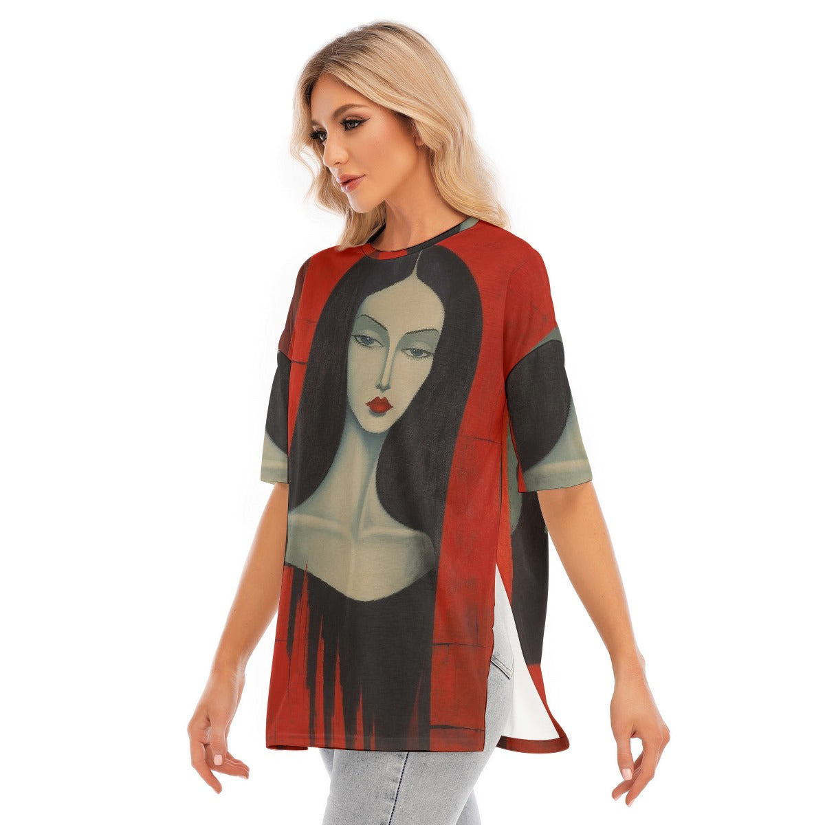 All-Over Print Women's Short Sleeves T-shirt With Hem Split