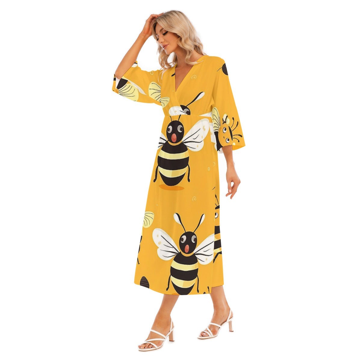 All-Over Print Women's Mid-Sleeve Long Dress