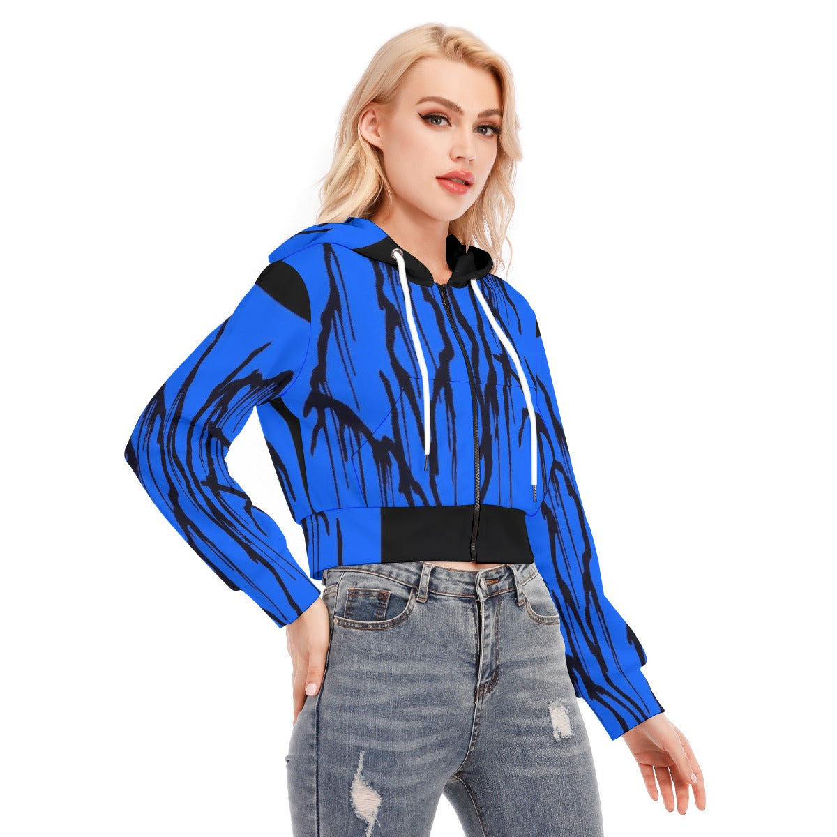 All-Over Print Women's Crop Top Hoodie With Zipper Closure