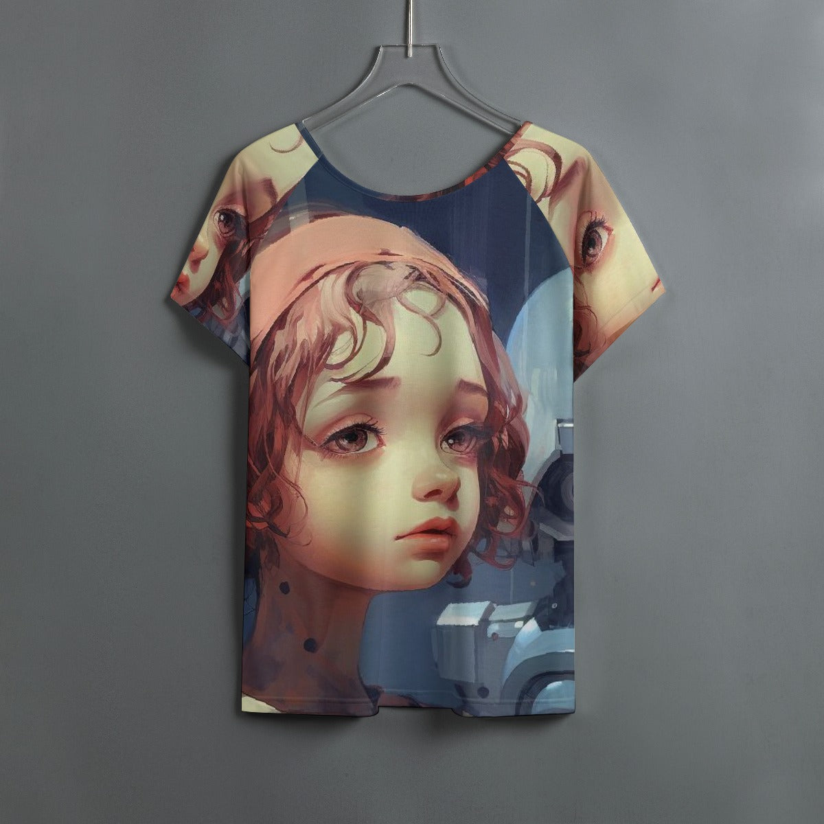 All-Over Print Women's Round Neck T-shirt With Raglan Sleeve
