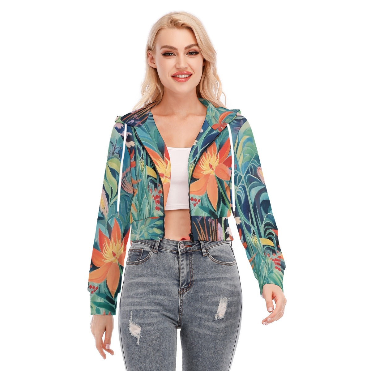 All-Over Print Women's Crop Top Hoodie With Zipper Closure