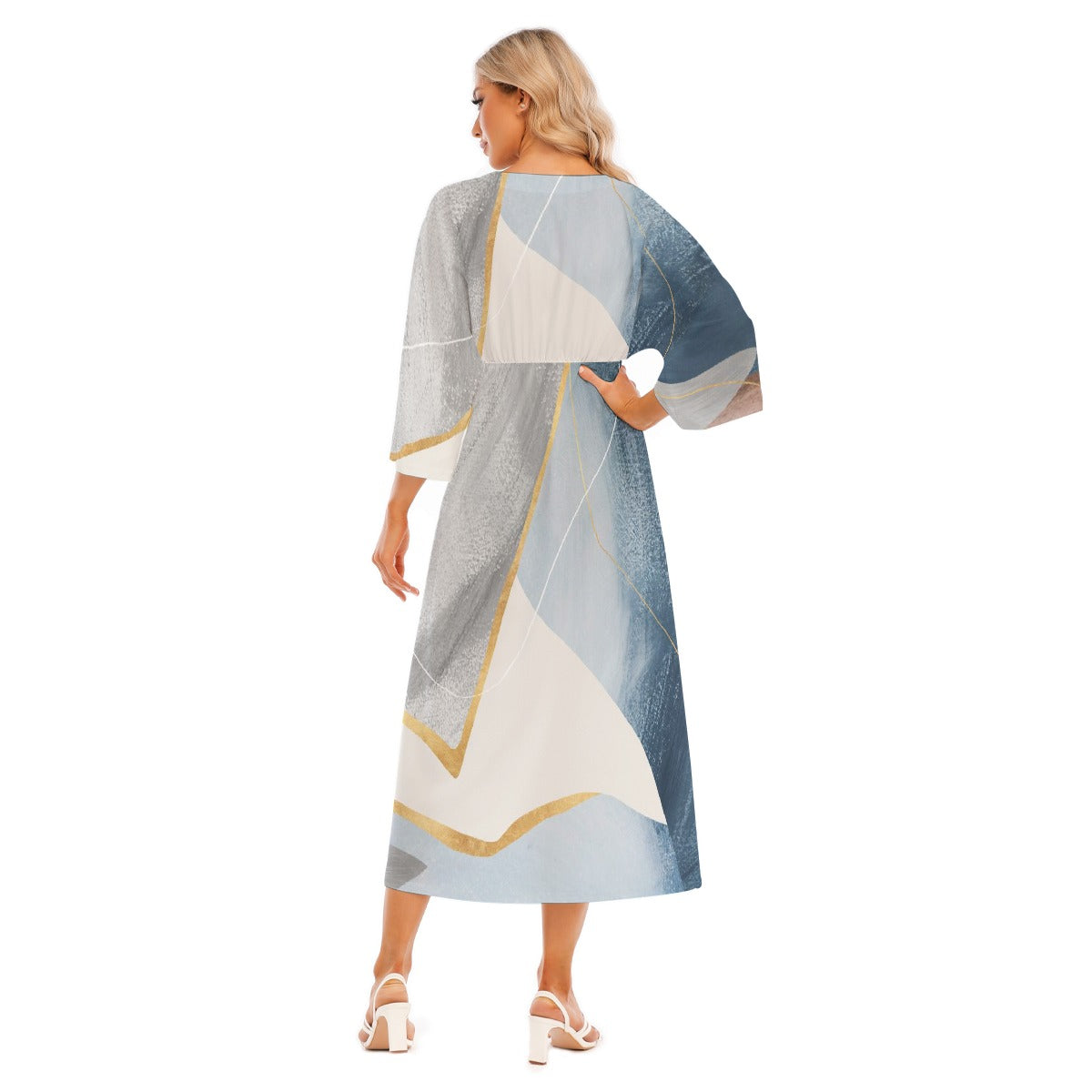 All-Over Print Women's Mid-Sleeve Long Dress