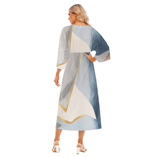 All-Over Print Women's Mid-Sleeve Long Dress