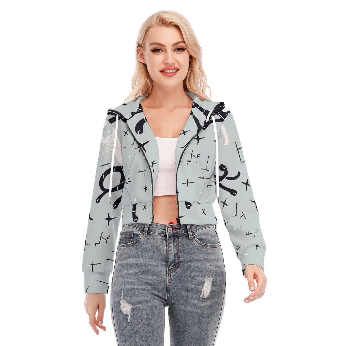 All-Over Print Women's Crop Top Hoodie With Zipper Closure