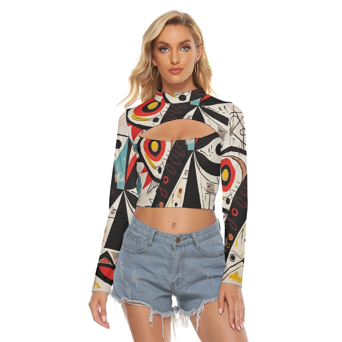All-Over Print Women's Hollow Chest Keyhole Tight Crop Top