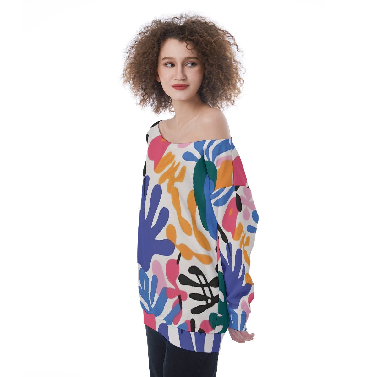 All-Over Print Oversized Women's Off-Shoulder Sweatshirt