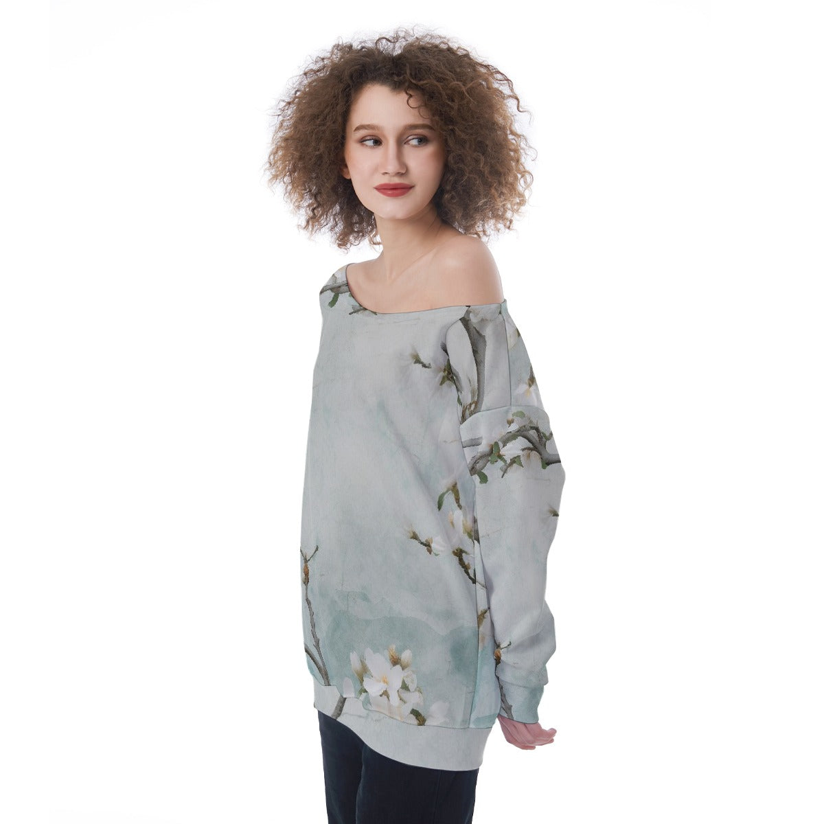 All-Over Print Oversized Women's Off-Shoulder Sweatshirt