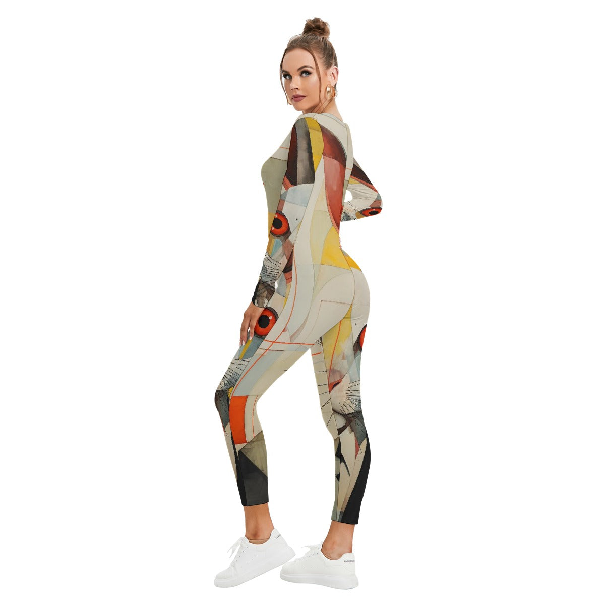 All-Over Print Women's Plunging Neck Jumpsuit