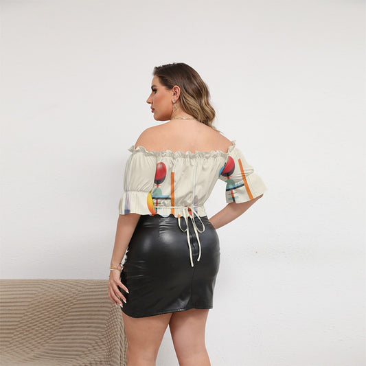 All-Over Print Women's Off-shoulder Cropped Top With Short Puff Sleeve