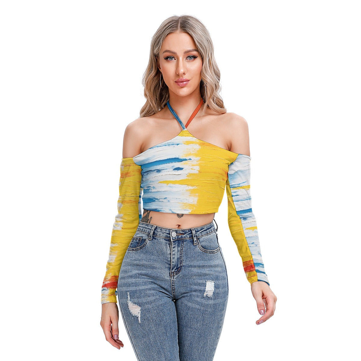 All-Over Print Women's Halter Lace-up Top