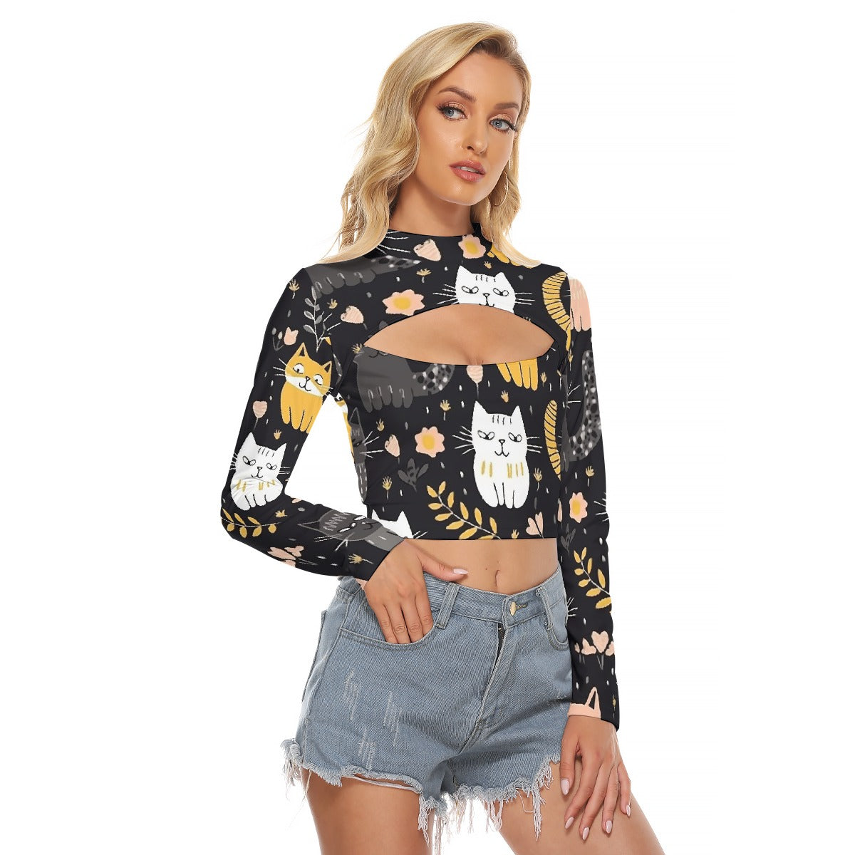 All-Over Print Women's Hollow Chest Keyhole Tight Crop Top