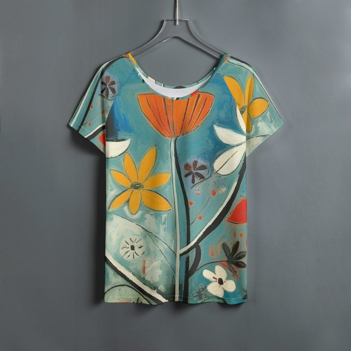 All-Over Print Women's Round Neck T-shirt With Raglan Sleeve