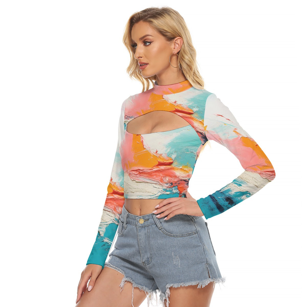 All-Over Print Women's Hollow Chest Keyhole Tight Crop Top