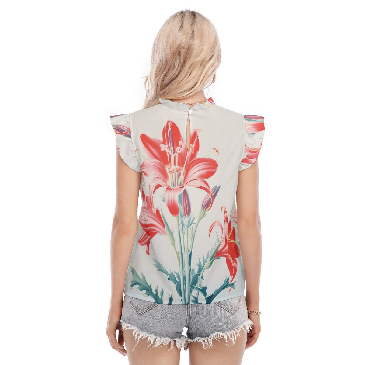 All-Over Print Women's Blouse With Ruffle Collar And Sleeve