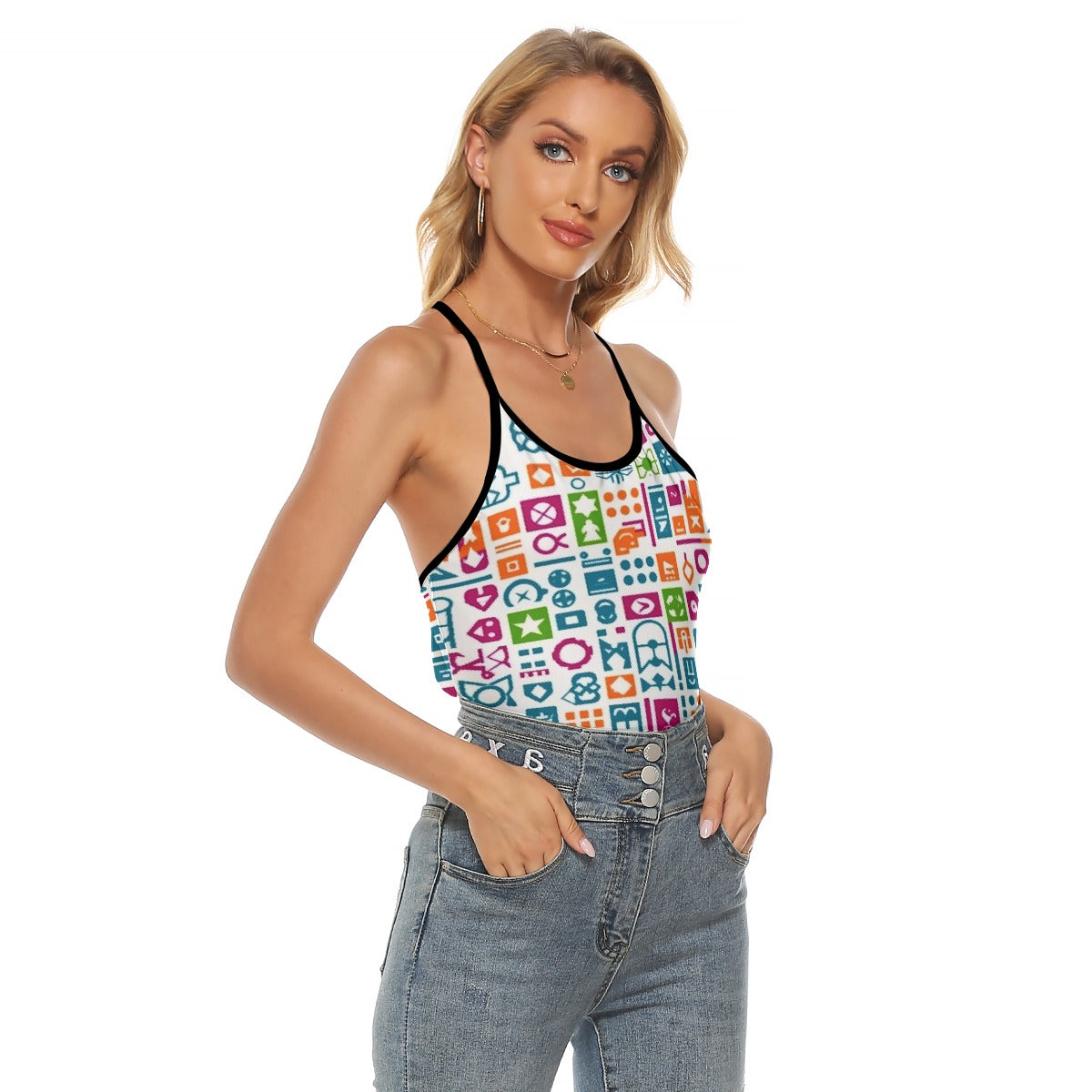 All-Over Print Women's Criss-Cross Open Back Tank Top
