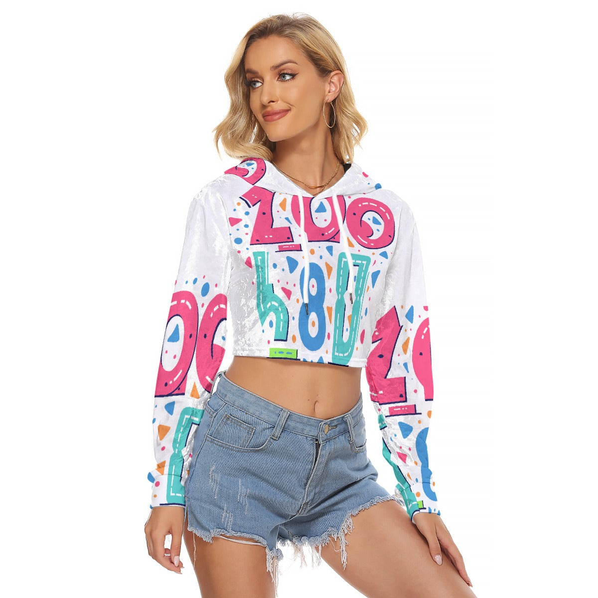 All-Over Print Women's Crop Top Hoodie|Velvet