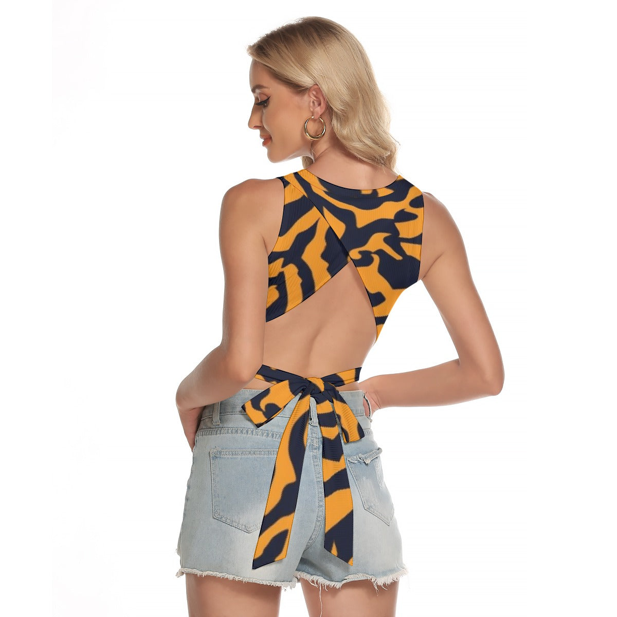 All-Over Print Women's Sleeveless Back Hollow Crop Top