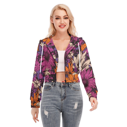 All-Over Print Women's Crop Top Hoodie With Zipper Closure