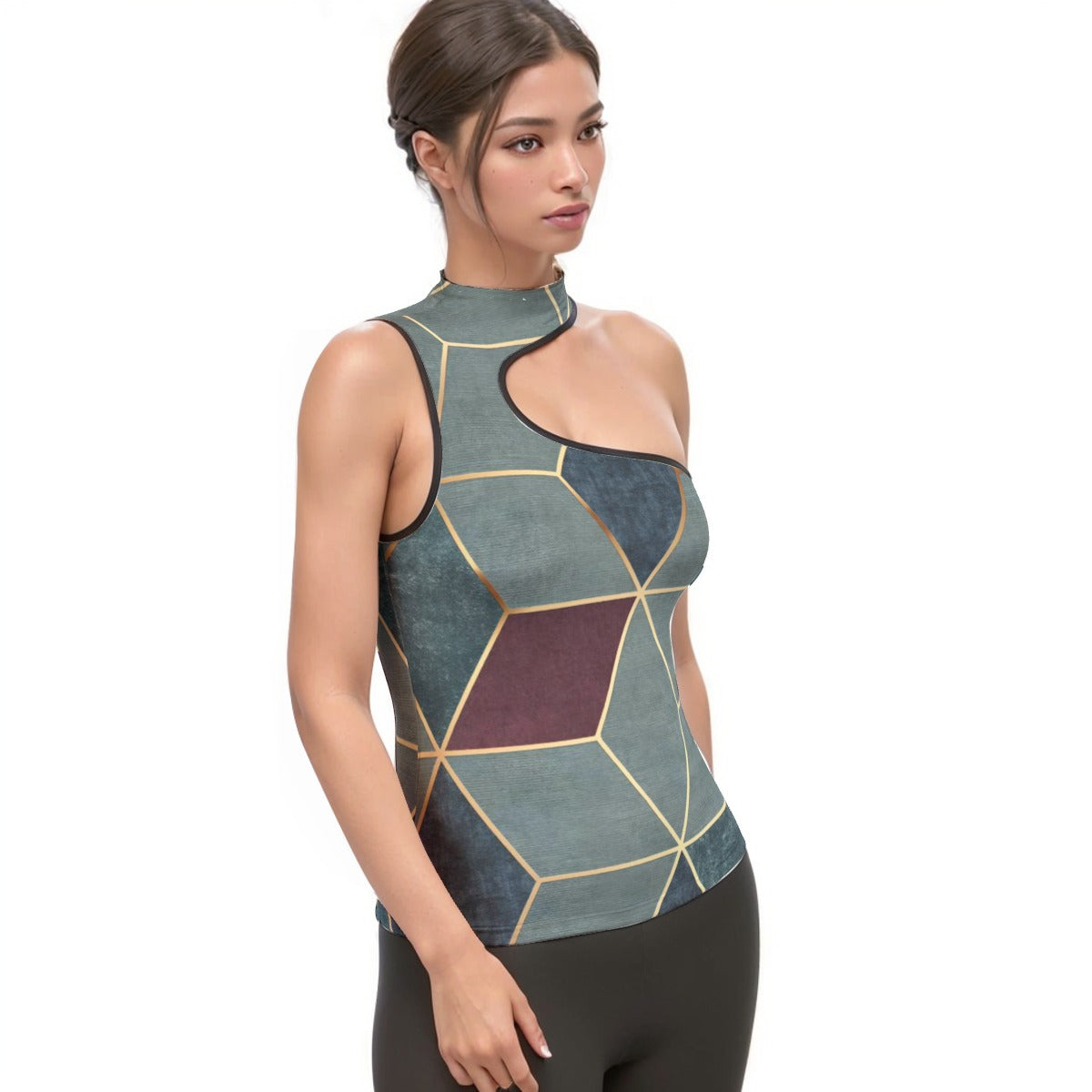 All-Over Print Women's Halter Sleeveless Asymmetrical Tank Top