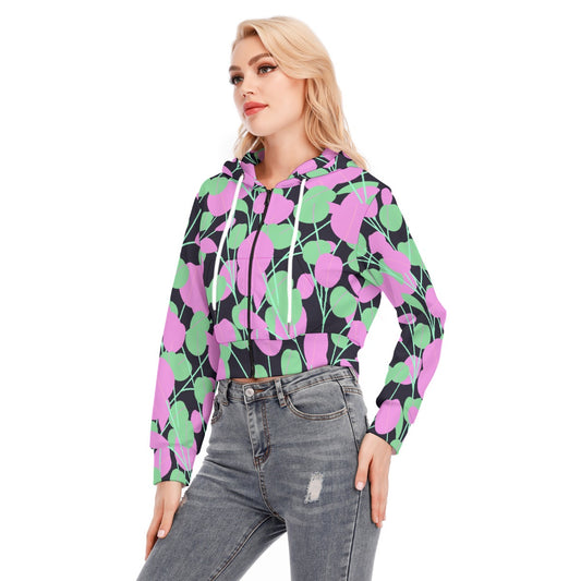 All-Over Print Women's Crop Top Hoodie With Zipper Closure