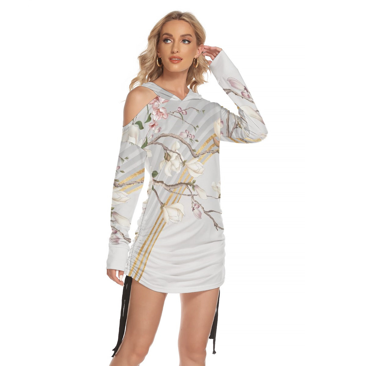 All-Over Print Women's One-shoulder Dress With Waist Shirring