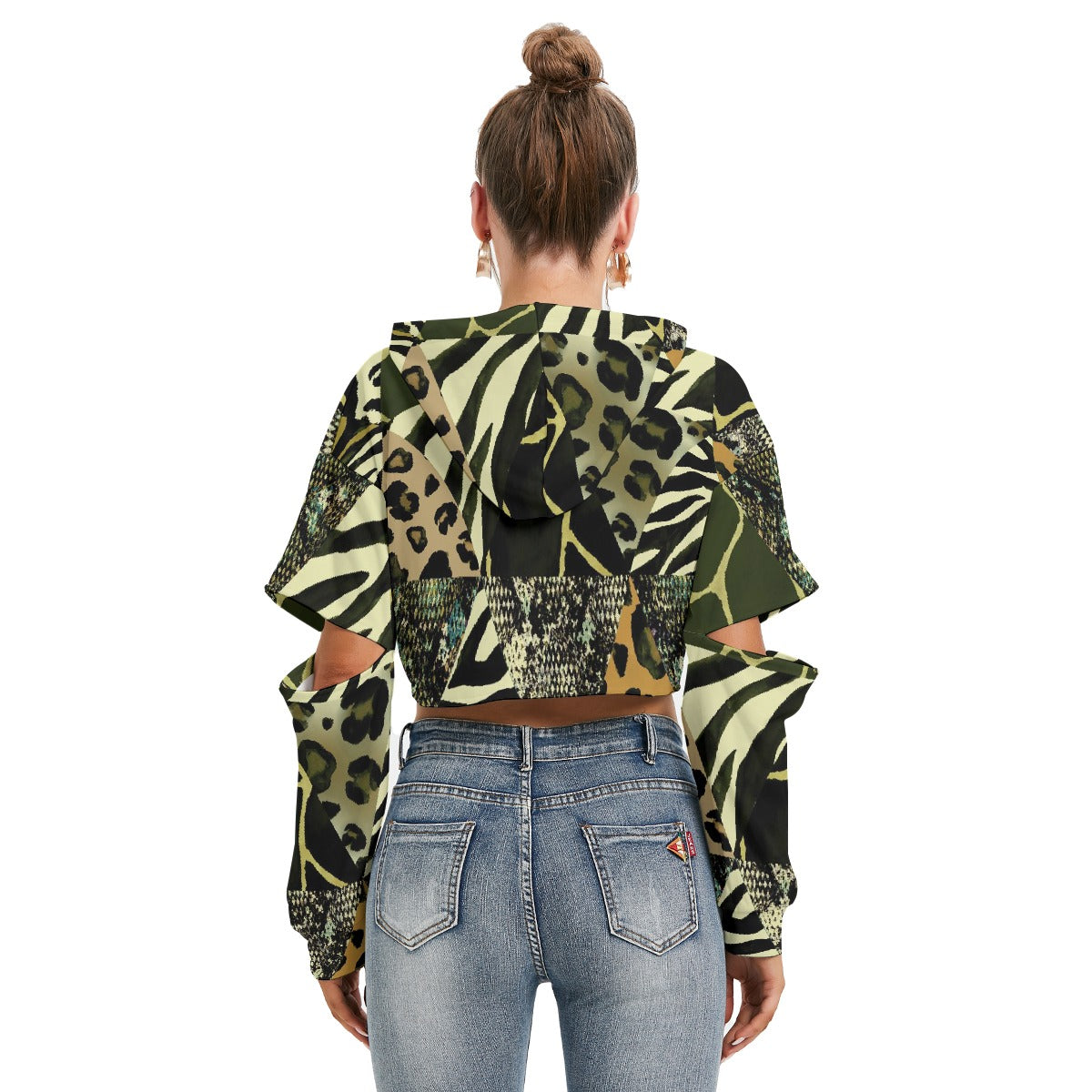 All-Over Print Women's Heavy Fleece Hoodie With Hollow Out Sleeve