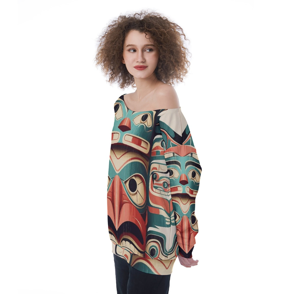 All-Over Print Oversized Women's Off-Shoulder Sweatshirt