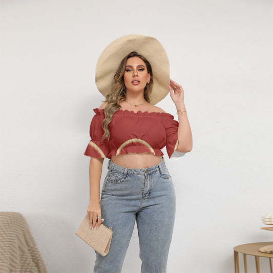 All-Over Print Women's Off-shoulder Cropped Top With Short Puff Sleeve