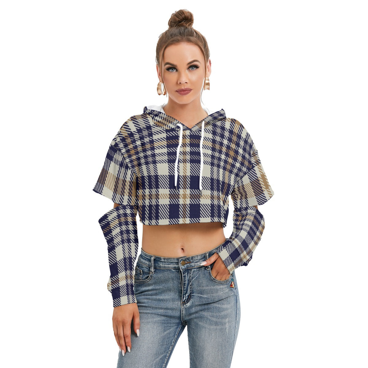 All-Over Print Women's Heavy Fleece Hoodie With Hollow Out Sleeve