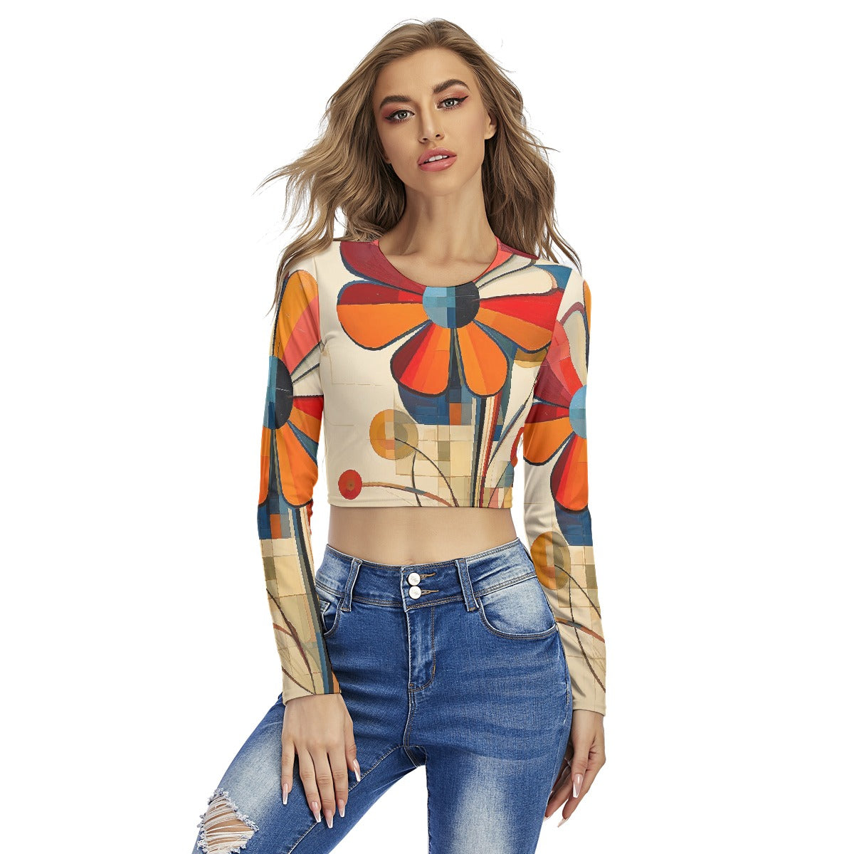 All-Over Print Women's Round Neck Crop Top T-Shirt