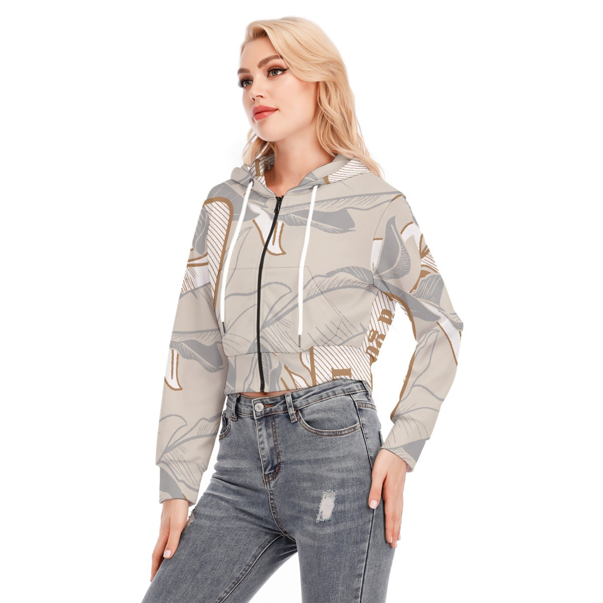 All-Over Print Women's Crop Top Hoodie With Zipper Closure