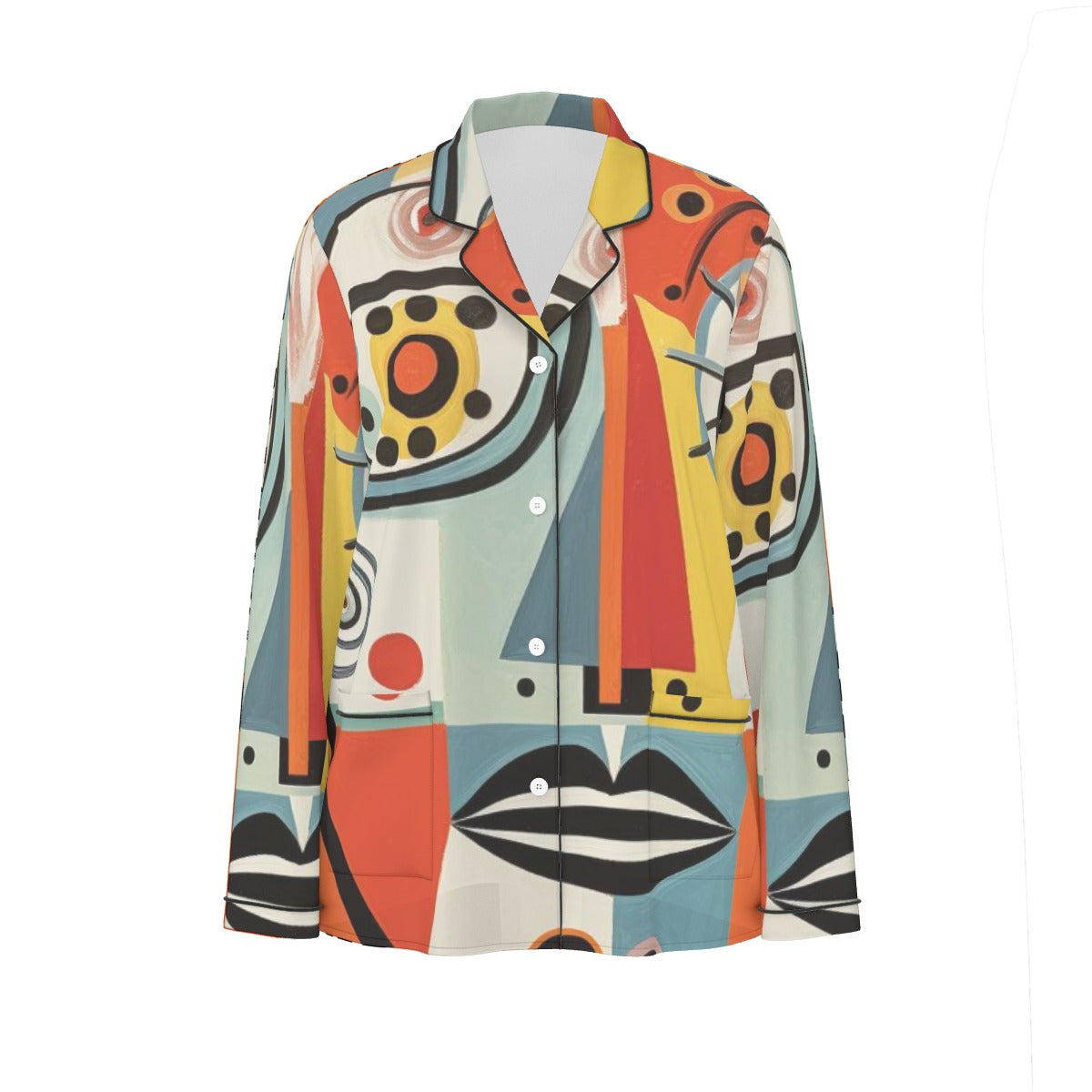 All-Over Print Women's Long Sleeve Pajama Set With Black Contrast Piping