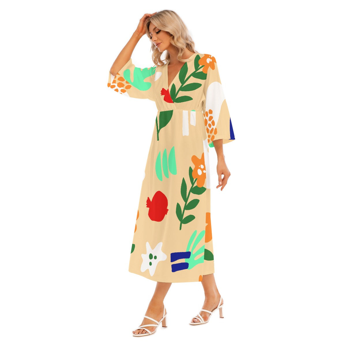 All-Over Print Women's Mid-Sleeve Long Dress