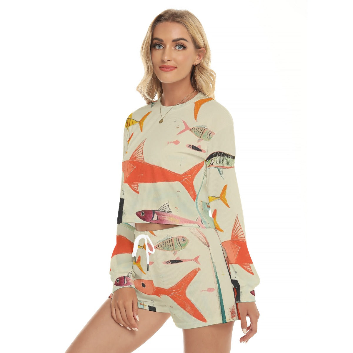 All-Over Print Women's Short Sweatshirt And Pants Suit