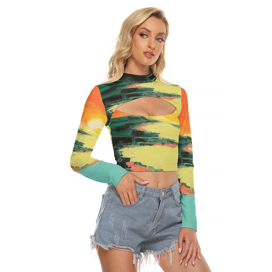 All-Over Print Women's Hollow Chest Keyhole Tight Crop Top