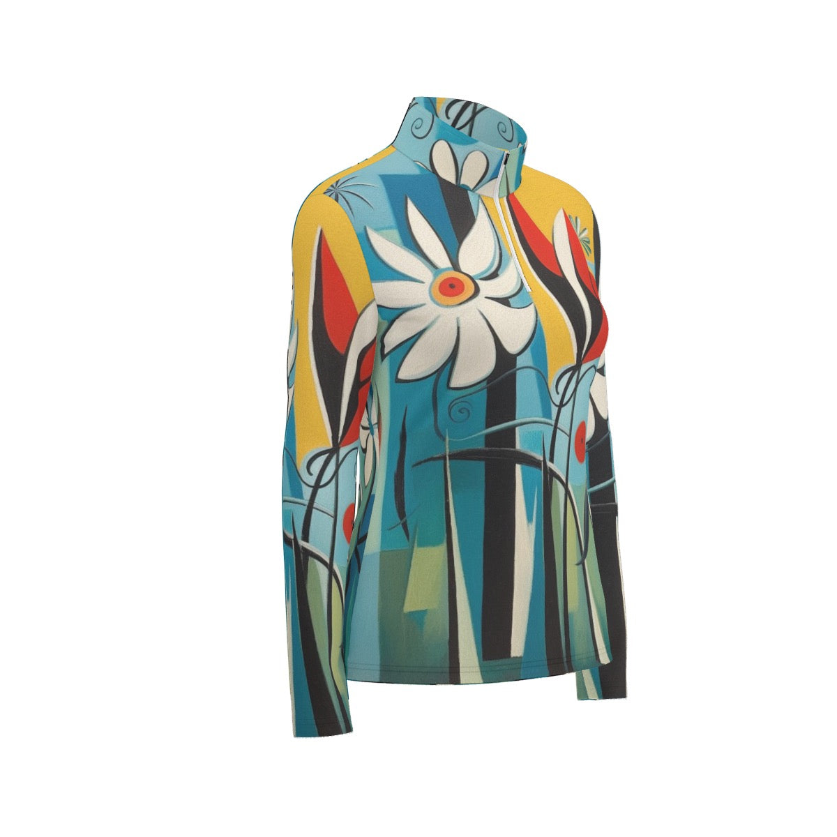 All-Over Print Women's Sports Collar Jersey With Long Sleeve