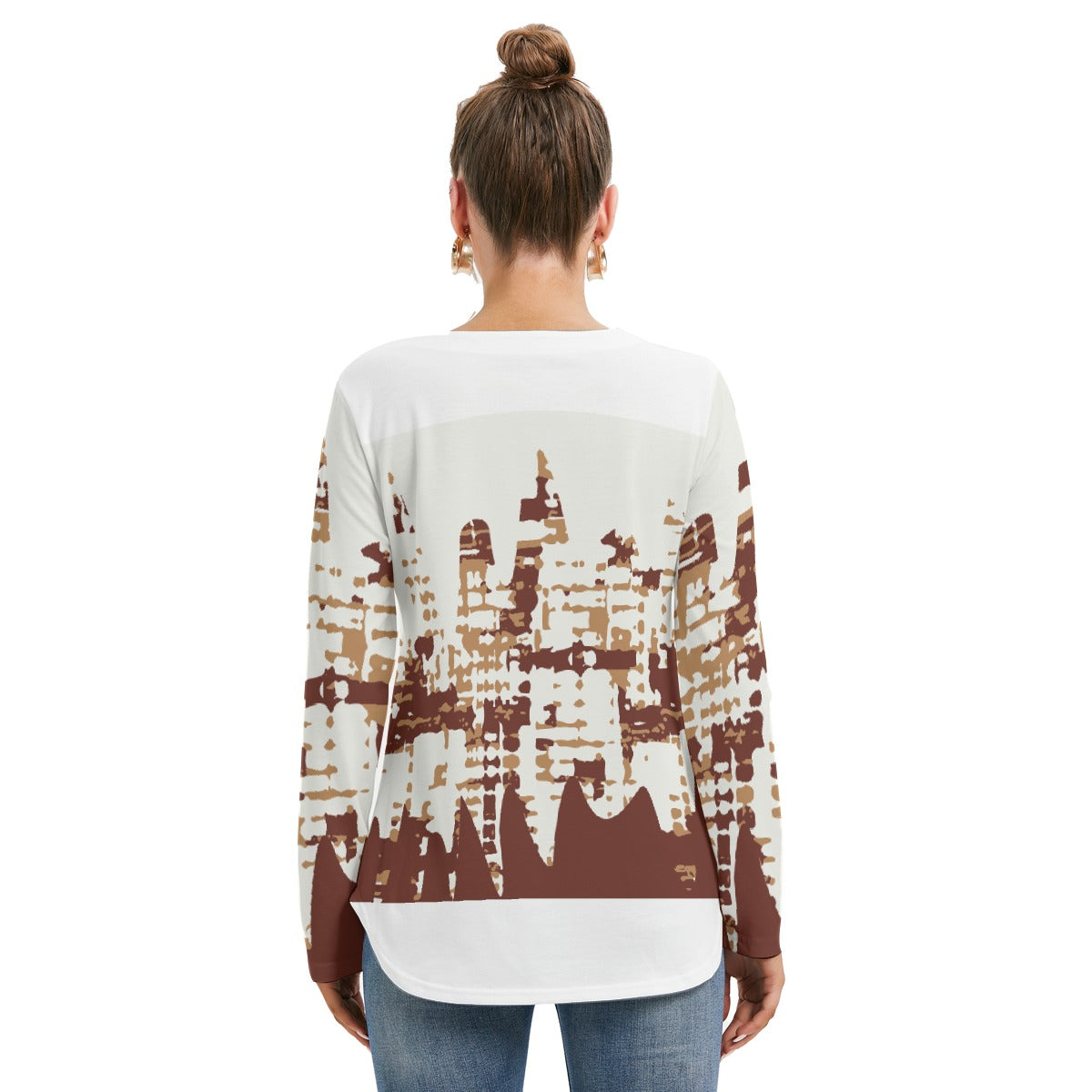 All-Over Print Women's Long Sleeve Neckline Tie Sweatshirt