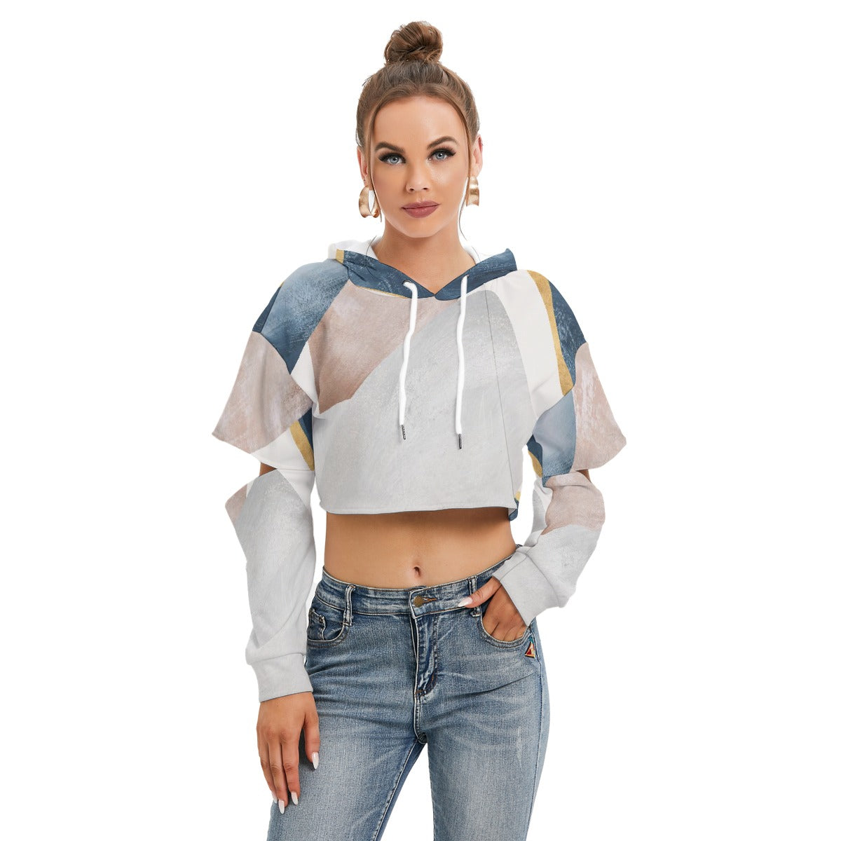 All-Over Print Women's Heavy Fleece Hoodie With Hollow Out Sleeve