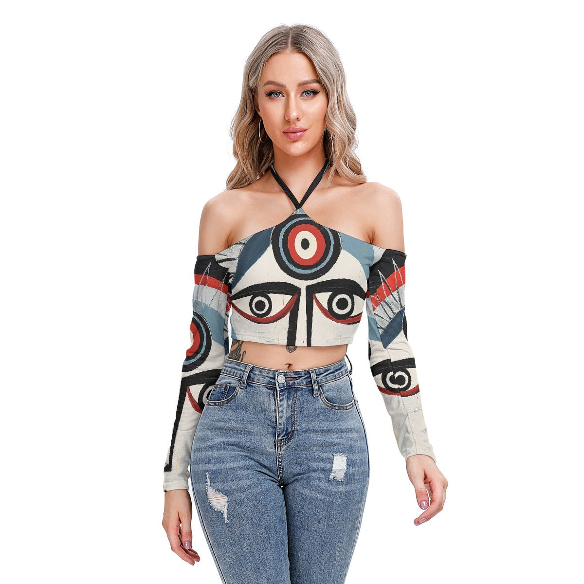 All-Over Print Women's Halter Lace-up Top