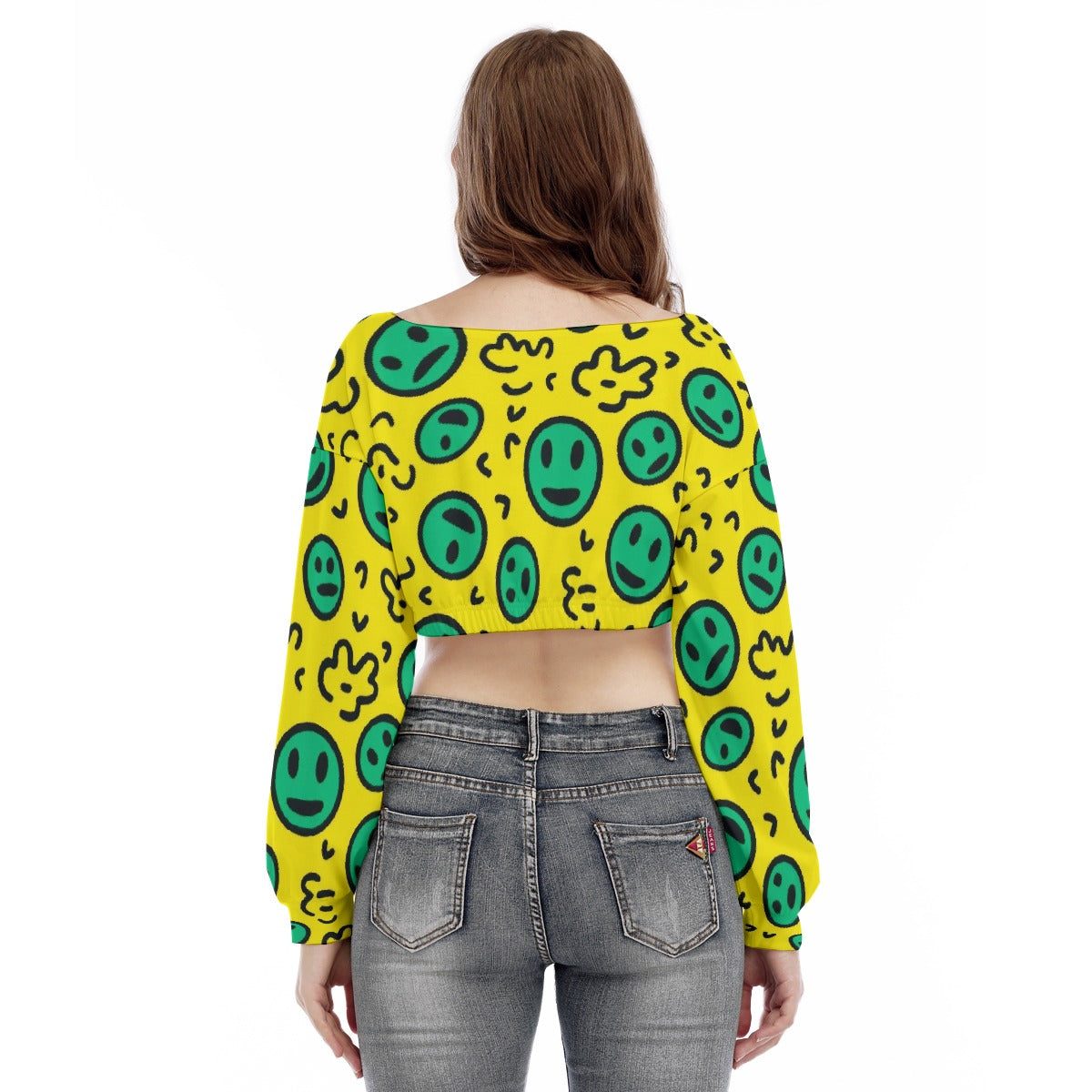 All-Over Print Women's V-neck Long Sleeve Cropped Sweatshirt