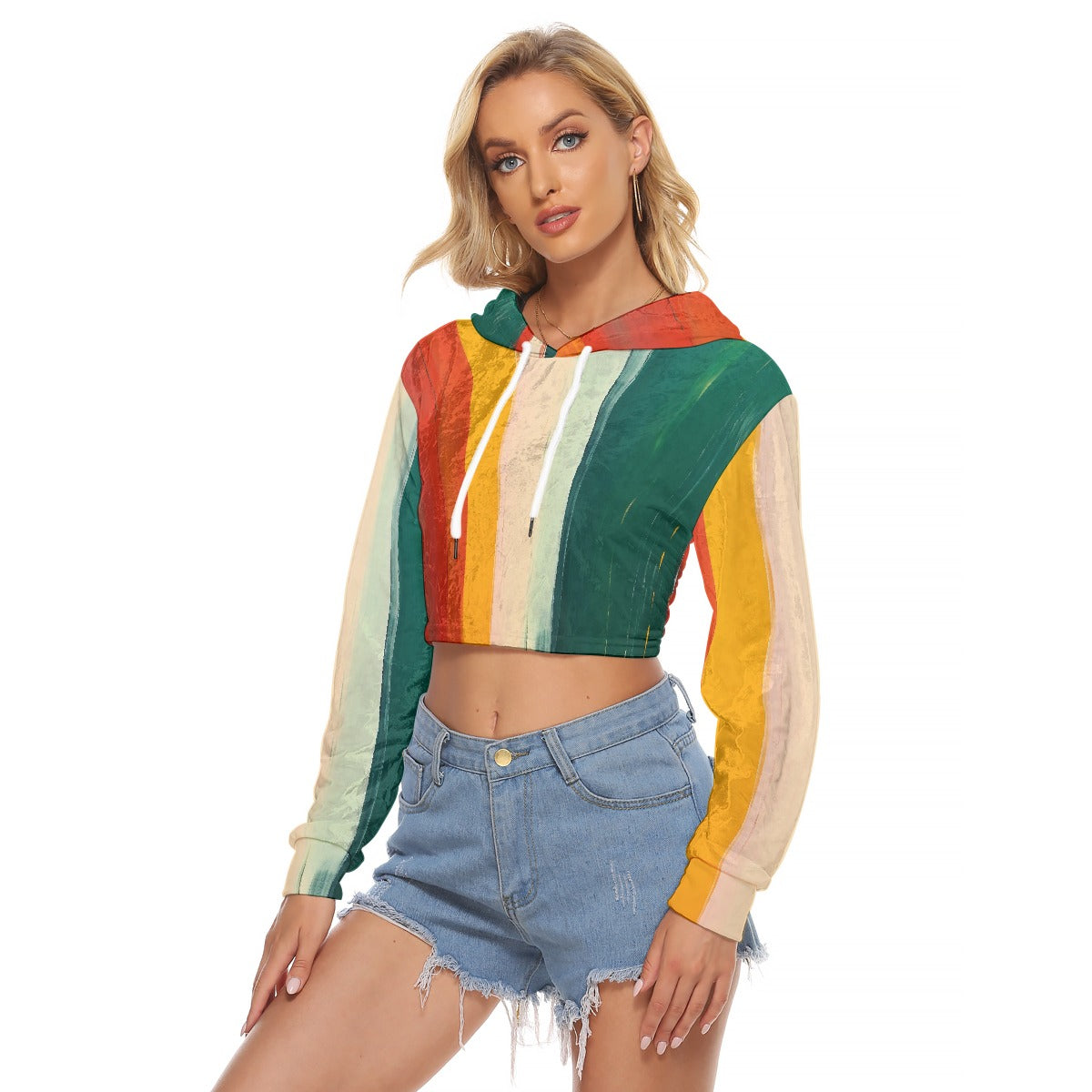 All-Over Print Women's Crop Top Hoodie|Velvet