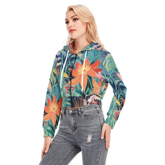 All-Over Print Women's Crop Top Hoodie With Zipper Closure