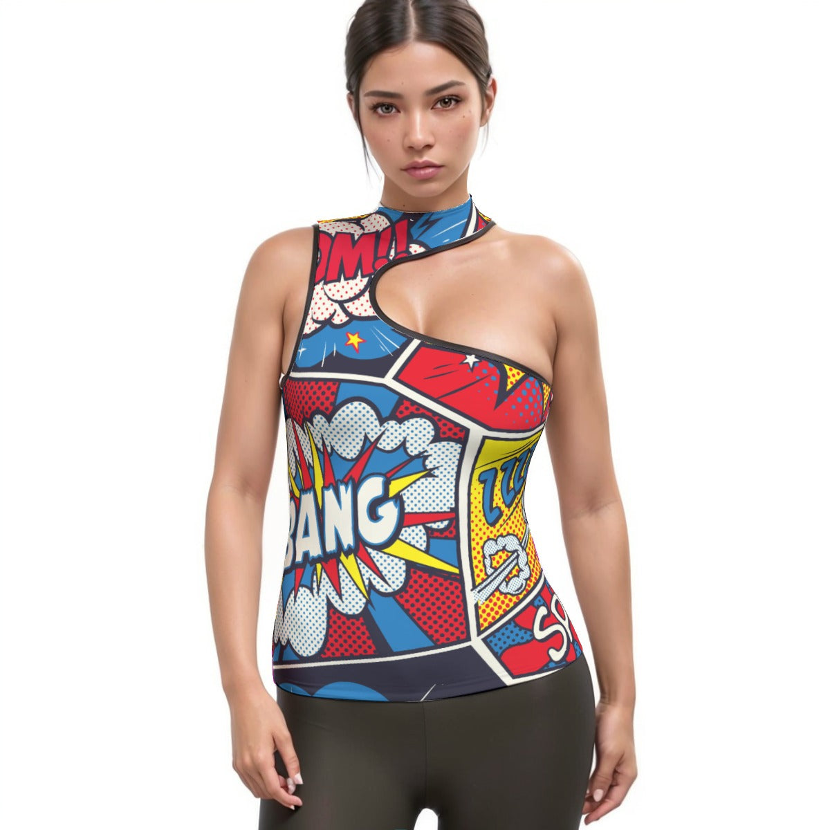 All-Over Print Women's Halter Sleeveless Asymmetrical Tank Top