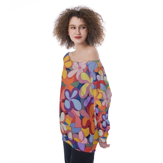 All-Over Print Oversized Women's Off-Shoulder Sweatshirt