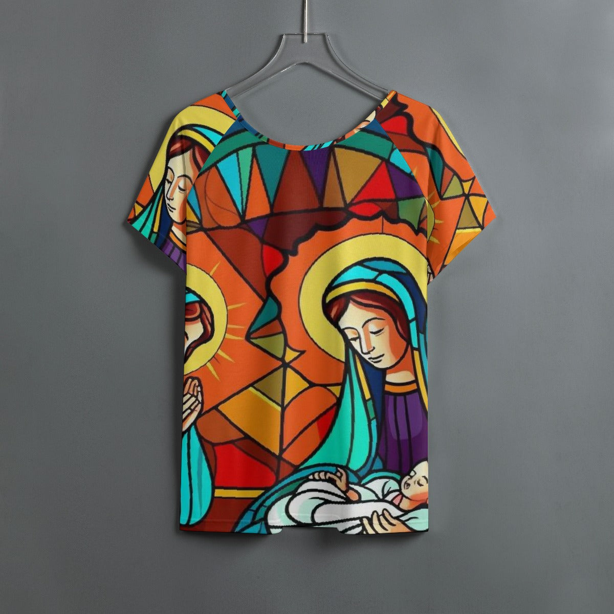 All-Over Print Women's Round Neck T-shirt With Raglan Sleeve