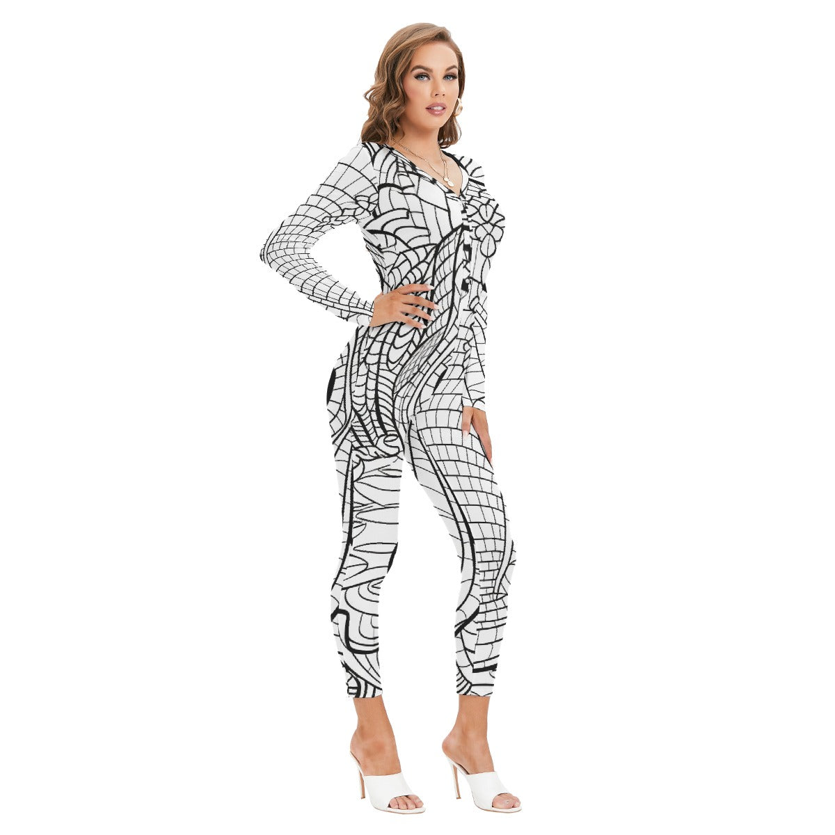 All-Over Print Women's Plunging Neck Jumpsuit