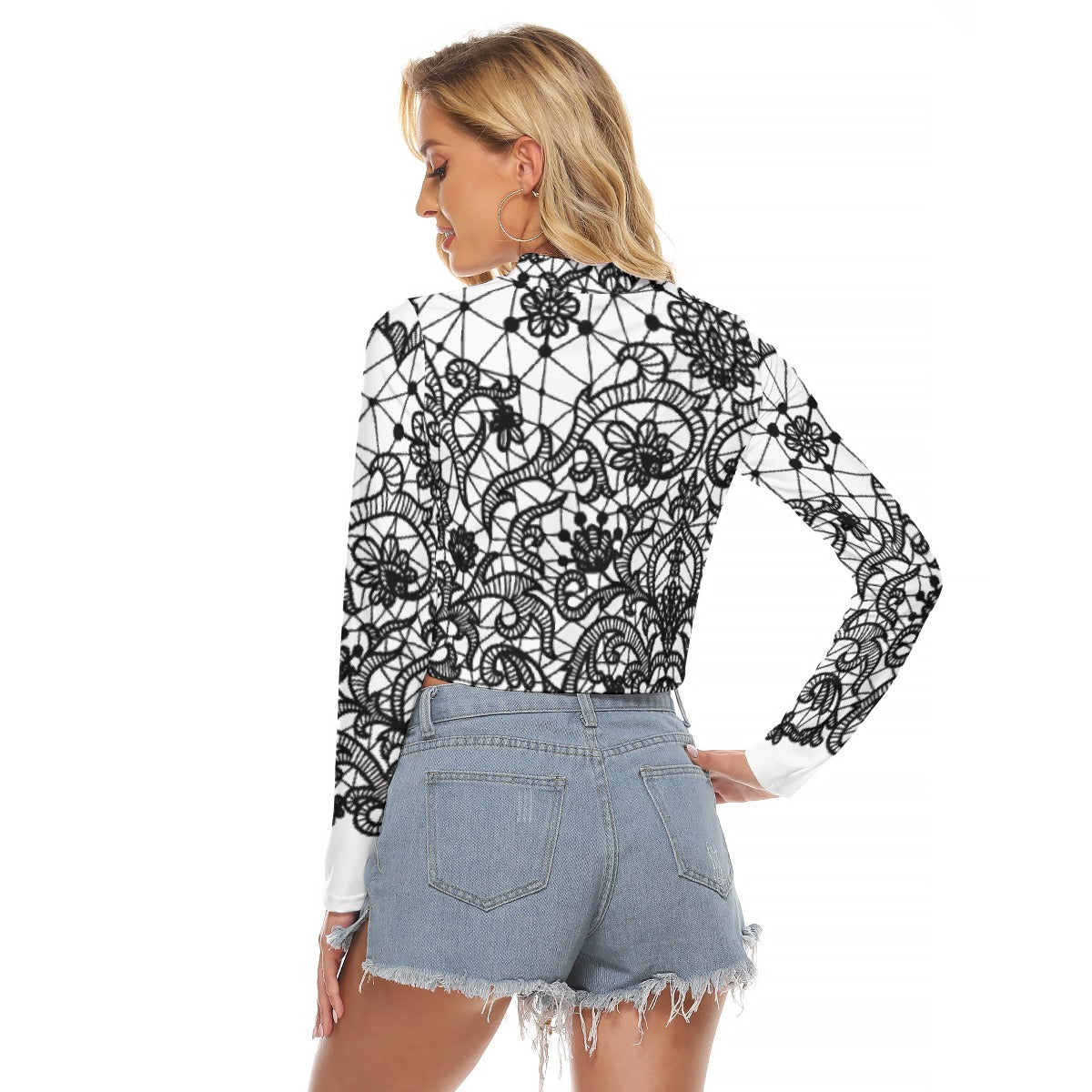 All-Over Print Women's Hollow Chest Keyhole Tight Crop Top